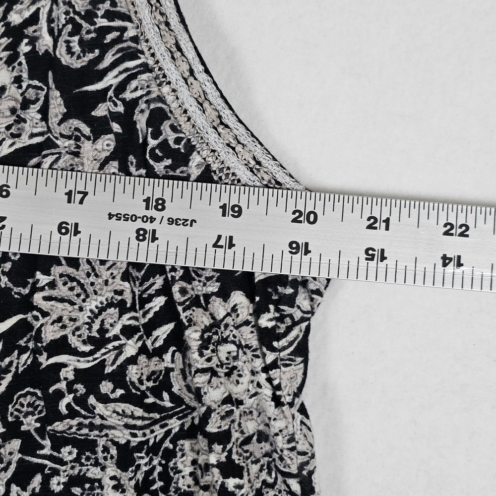 Lucky Brand Womens Black White Floral Woodblock Sleeveless Smocked Top 7W64682 L - Picture 6 of 11